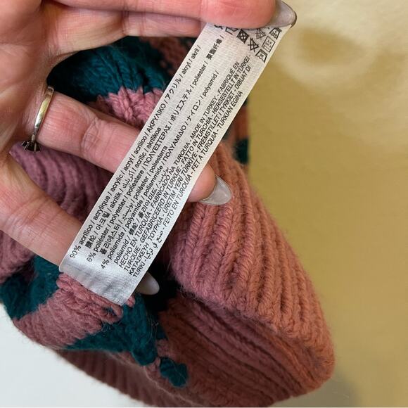 Zara Pink Green Striped Cable Knit Sweater Peter Pan Collar Womens Size L - Picture 9 of 9